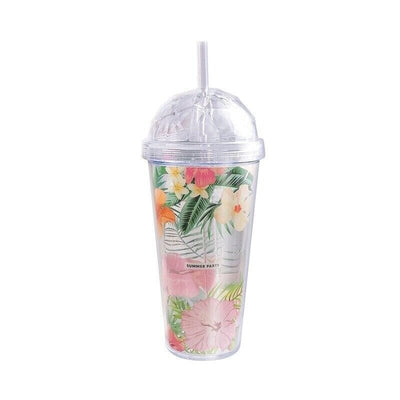 Gift - Online 01 PINK / 1 PCS Tropical Paradise 420ml Tumbler - Hibiscus Print, Eco-Friendly Travel Cup