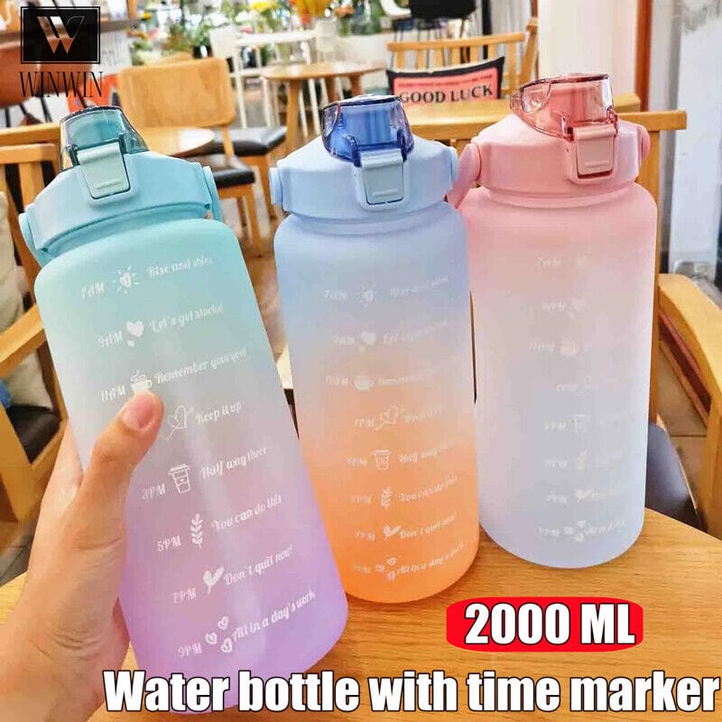 Gift - Online 2L Water Sports Bottle Straw Cup Motivational Drink Flask With Time Markings Gym
