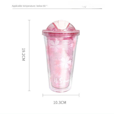 Gift - Online 500ml Insulated Floral PS Tumbler with Starry Sky Lid & Straw - Sakura Scale Cup