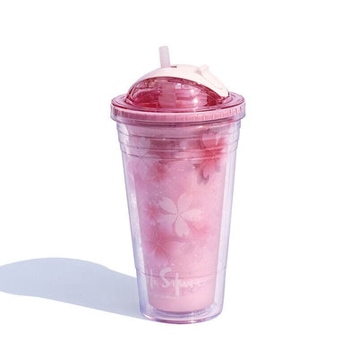 Gift - Online Pink / 1 PCS 500ml Insulated Floral PS Tumbler with Starry Sky Lid & Straw - Sakura Scale Cup