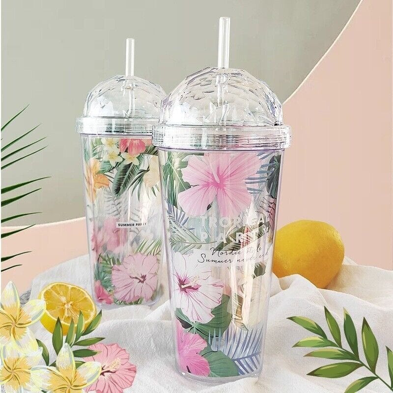 Gift - Online Tropical Paradise 420ml Tumbler - Hibiscus Print, Eco-Friendly Travel Cup