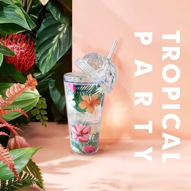 Gift - Online Tropical Paradise 420ml Tumbler - Hibiscus Print, Eco-Friendly Travel Cup