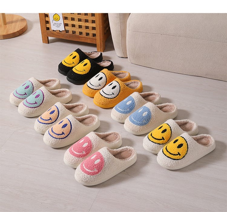 Gift - Online Women's Smile Smiley Happy Face Soft Cozy Fluffy Cute Indoor Shoes Slippers AU