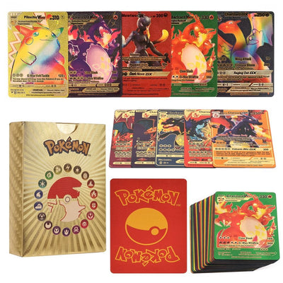 Gift - Online Pokemon Cards Colorful Gold 55Pcs New Pokemon Card Metal Silver Gold Mint Vmax GX Charizard Collection Box